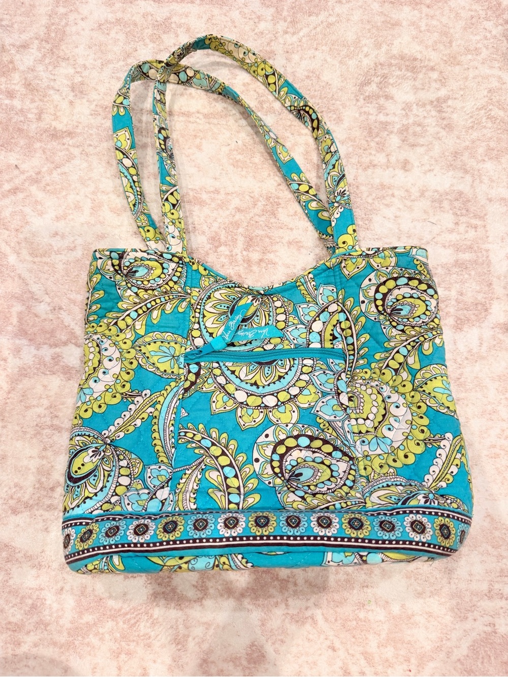 Vera Bradley Turquoise Paisley Quilted Shoulder Tote